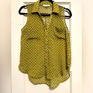 Lush Sheer Collared Tank Top Yellow Blue Dot Print